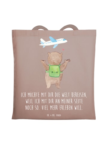 Mr. & Mrs. Panda Tragetasche Bär Flugzeug mit Spruch in Braun Pastell