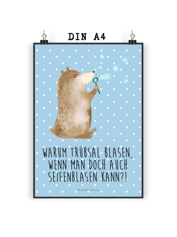 Mr. & Mrs. Panda Poster Bär Seifenblasen mit Spruch in Blau Pastell