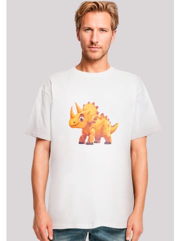 F4NT4STIC Heavy Oversize T-Shirt Süßer Triceratops Dinosaurier in weiß