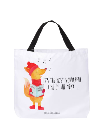 Mr. & Mrs. Panda Strandtasche Fuchs Sänger mit Spruch in Weiß
