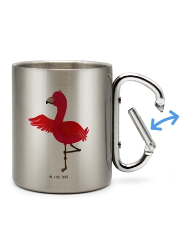 Mr. & Mrs. Panda Outdoor Tasse Flamingo Yoga ohne Spruch in Silber