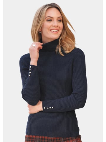 GOLDNER Kurzgröße: Eleganter Rollkragenpullover mit optischen Knöpfen in nachtblau