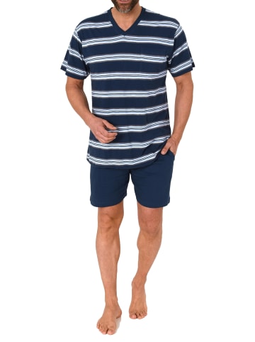 NORMANN Kurzarm Schlafanzug Shorty Pyjama Streifen - 78335 in marine