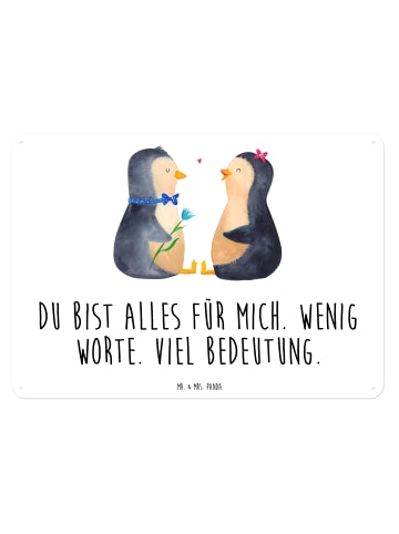 Mr. & Mrs. Panda Blechschild Pinguin Pärchen mit Spruch in Weiß