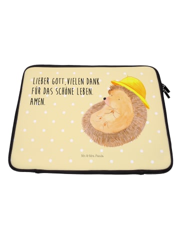 Mr. & Mrs. Panda Laptop Tasche Igel Beten mit Spruch in Gelb Pastell