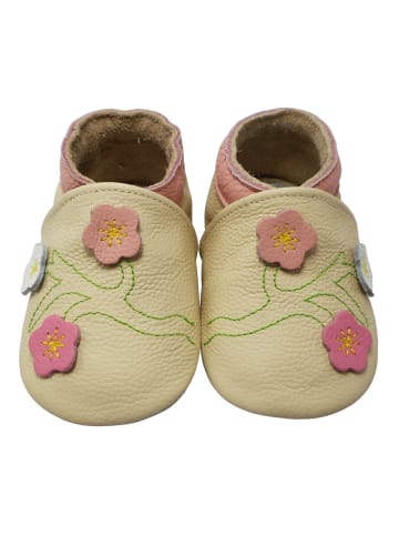 Yalion Baby-Lederlaufschuhe mit rutschfester Sohle – Cremefarben mit Blumenmuster