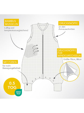 Schlummersack Musselin Schlafsack mit Füßen, 0.5 TOG in Braun