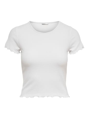 ONLY Geripptes Cropped T-Shirt Kurzes Rundhals Top Bauchfrei ONLEMMA in Weiß