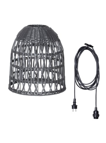 MARELIDA Lampenschirm in Rattanstil für Innen/Außen mit Kabel H: 33cm in grau