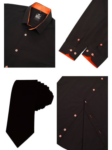 Rusty Neal Hemd mit Krawatte 2er Set in Schwarz / Orange