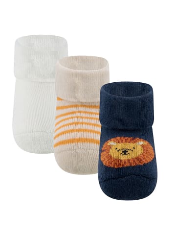 ewers 3er-Set Newborn Socken 3er Pack Löwe in navy-latte-elfenbein