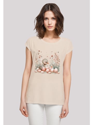 F4NT4STIC Extended Shoulder T-Shirt Ente Ostereier Blumen Küken in Whitesand