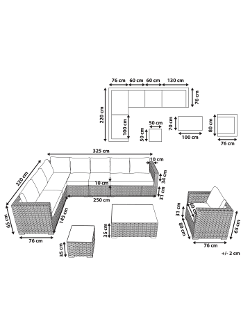 Beliani 7-tlg Lounge Set XXL in Braun/Weiß rechtsseitig