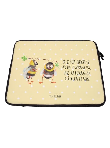 Mr. & Mrs. Panda Notebooktasche Hummeln Kleeblatt mit Spruch in Gelb Pastell