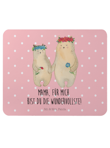 Mr. & Mrs. Panda Mauspad Bären mit Blumenkranz mit Spruch in Rot Pastell