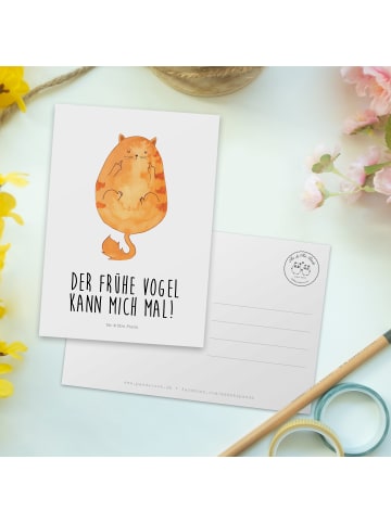 Mr. & Mrs. Panda Postkarte Katze Frühaufsteher mit Spruch in Weiß