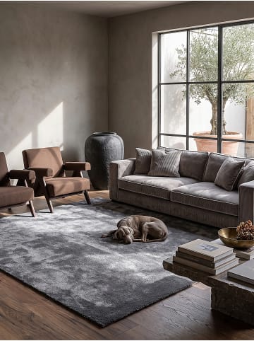 KADIMA DESIGN Hochflorteppich Uni Antirutsch weich wohnlich Wohnzimmer gemütlich in Anthrazit