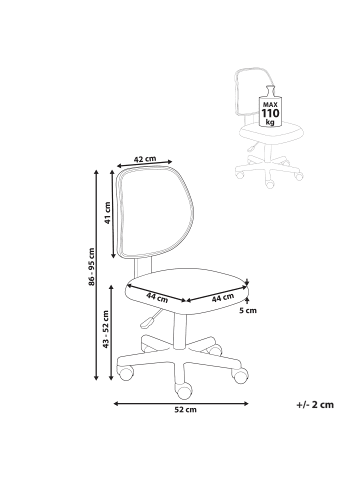 Beliani Bürostuhl JOYFUL in Rosa/Schwarz - (W) 52 x (H) 86 x (L) 52 cm