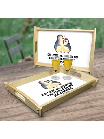 Mr. & Mrs. Panda Holztablett Pinguine Einschlafen mit Spruch in Weiß