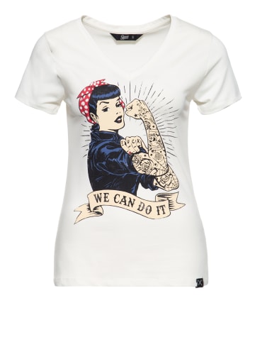 Queen Kerosin Queen Kerosin Kurzarmshirt mit großem Vintage Druck vorne We can do it in offwhite