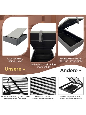 ABRIHOME Kinderbett in Grau mit Polster Bücherregal und USB-C 90x200 cm