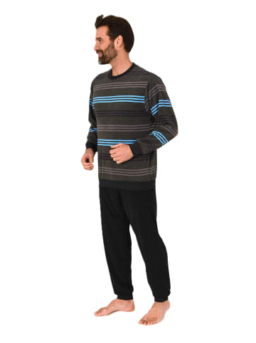 NORMANN Langarm Schlafanzug Frottee Stretch Pyjama Bündchen - 86778 in blau