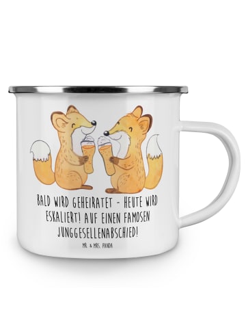 Mr. & Mrs. Panda Camping Emaille Tasse Junggesellenabschied Eska... in Weiß
