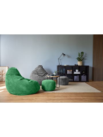 Lumaland Sitzsack-Hocker Pouf rund Cord 50l dunkelgrün grün