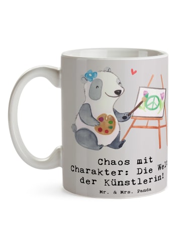 Mr. & Mrs. Panda Coffee Mug Künstlerin Chaos mit Spruch in Grau Pastell