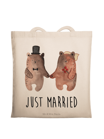Mr. & Mrs. Panda Tragetasche Bär Heirat mit Spruch in Creme