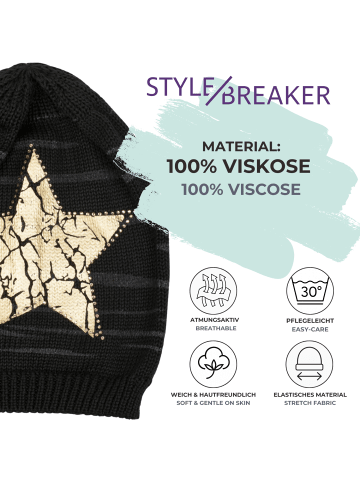 styleBREAKER Feinstrick Beanie Mütze in Beige / Gold