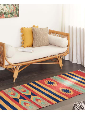 Beliani Kelim HATIS in Bunt/Blau/Rot - (W) 80 x (L) 300 cm