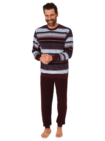 NORMANN Frottee Schlafanzug langarm Bündchen Streifen - 75422 in rot