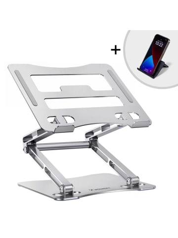 Wozinsky Laptop Tablet Ständer Aluminium Silber + Handyhalter
