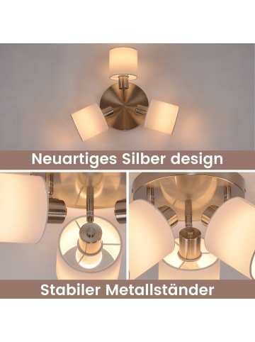 ZMH Deckenleuchte in silber 3-flammige E14 Vintage mit Stoffschirm