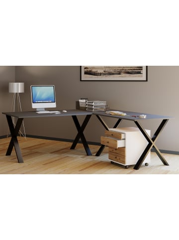 VCM  X Schreibtisch Eckschreibtisch L Form 220x160x80 in Schwarz / Anthrazit