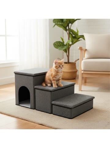 relaxdays Hundetreppe in Dunkelgrau - (B)75 x (H)43 x (T)33 cm