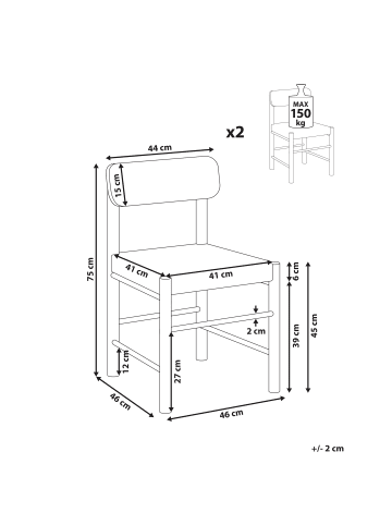 Beliani 2er-Set Esszimmerstuhl DIGNE in Braun/Beige