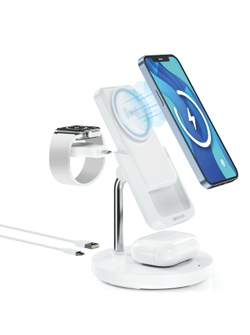 Wisam® 5in1 Magnetische kabellose Ladestation mit Powerbank weiß