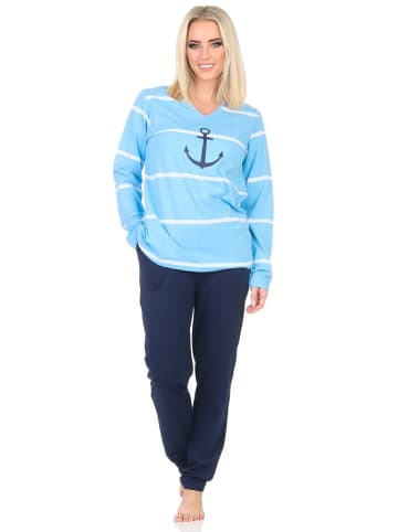NORMANN Langarm Pyjama Schlafanzug Maritimer Look - 84867 in hellblau