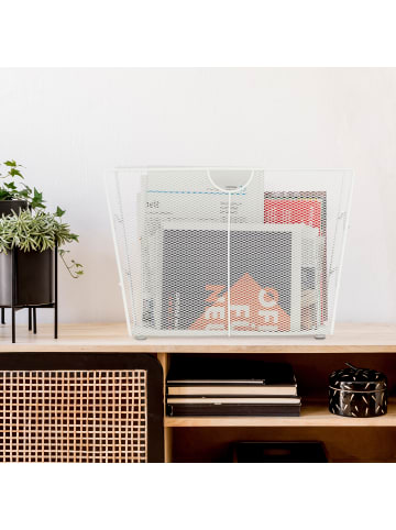 relaxdays Zeitungsständer in Weiß - (B)39 x (H)27 x (T)17 cm