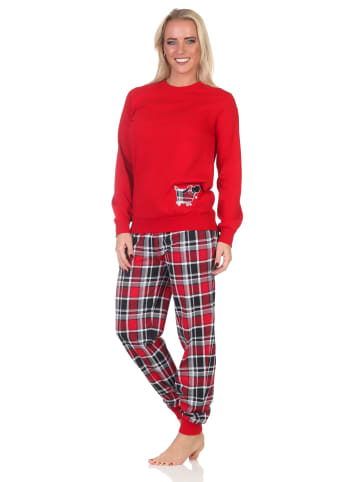 NORMANN Schlafanzug Pyjama langarm Bündchen Tiermotiv - 87112 in rot