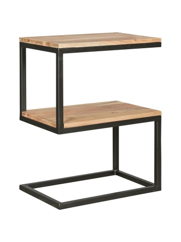 KADIMA DESIGN Beistelltisch aus Massivholz INDI, S-Design, Schwarz, 2 Ablageflächen in Beige