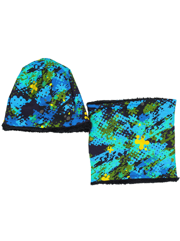 TupTam Unisex Set Kinder Beanie Mütze Schlauchschal in grün/blau