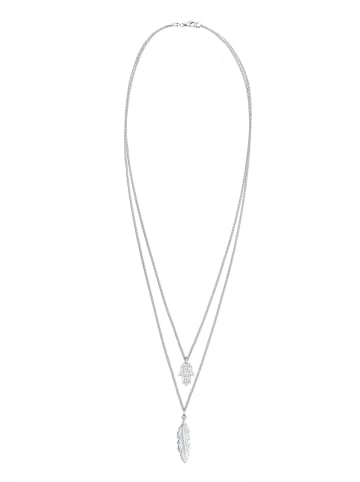 Elli Halskette 925 Sterling Silber Feder, Hamsa Hand in Silber