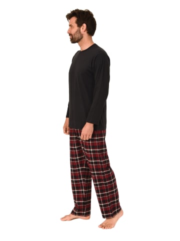 NORMANN Schlafanzug lang Pyjama FlanellHose Karo - 88222 in schwarz