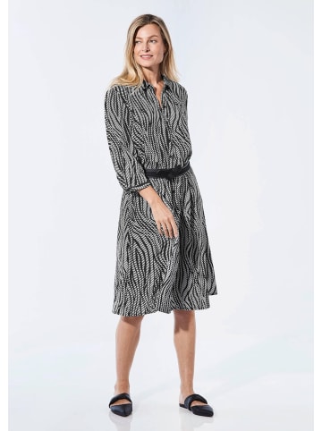 GOLDNER Kurzgröße:  Blusenkleid mit Hemdkragen in schwarz / cremeweiß / gemustert