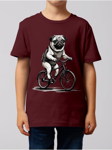 wat? Apparel T-Shirt Mops auf Fahrrad in Weinrot