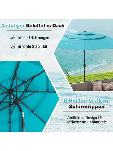 COSTWAY 300cm Sonnenschirm windfest stabil in Türkis