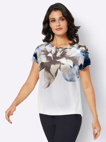 creation L Rundhalsshirt in ecru-hellblau-bedruckt